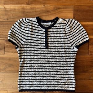 Doen Navy and Cream Striped Blouse